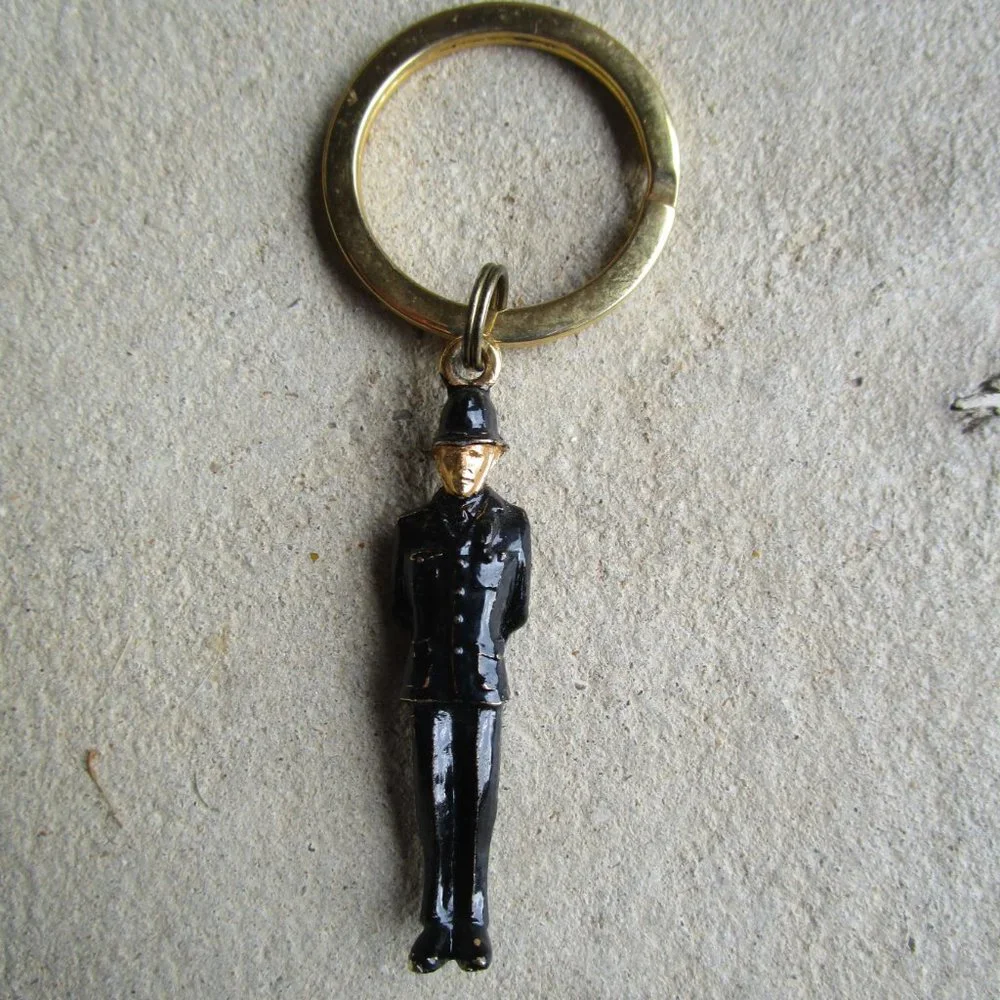 Vintage London Policeman Charm Metal Enameled Keyring
